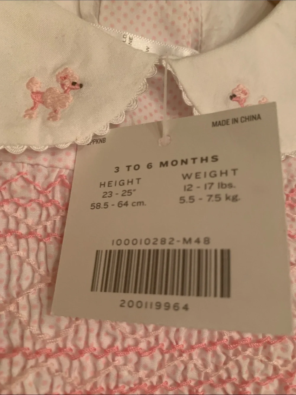 Janie and Jack Light Pink Smocked Dress with Peter Pan Collar 3-6 months poodles